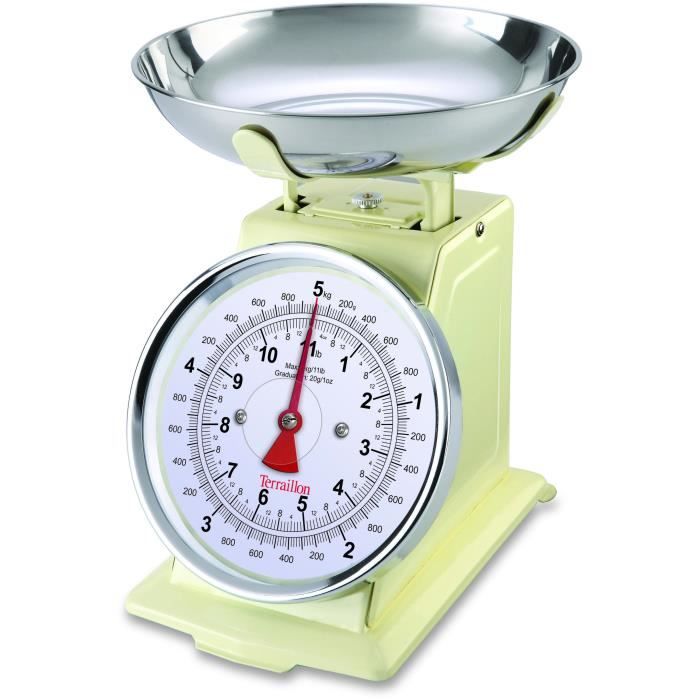 Mechanical kitchen scale - TERRAILLON - TRAD 500 Creme - Capacity 5 Kg - Retro style - Tray 1 L