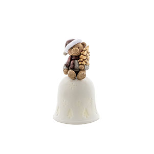 Polyresin teddy bear on bell with LED - Courmayeur
