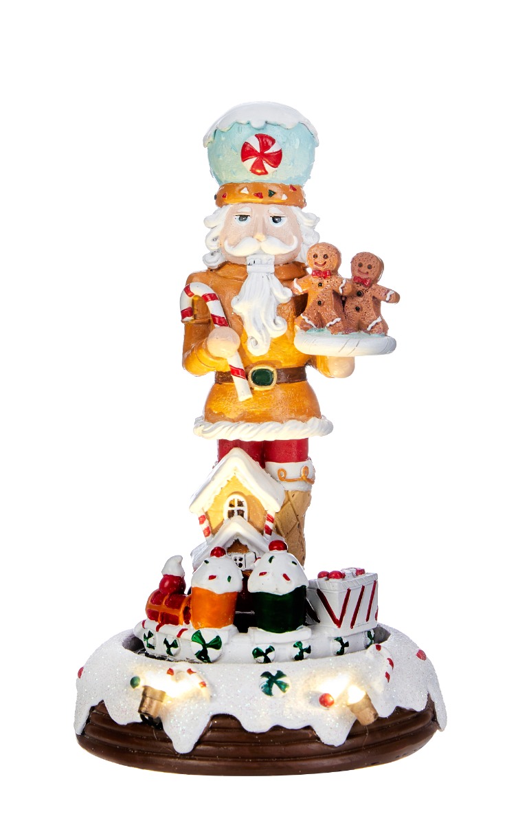Polyresin gingerbread with moving train with LED and music • Ø 11 x h 21 cm - Music box