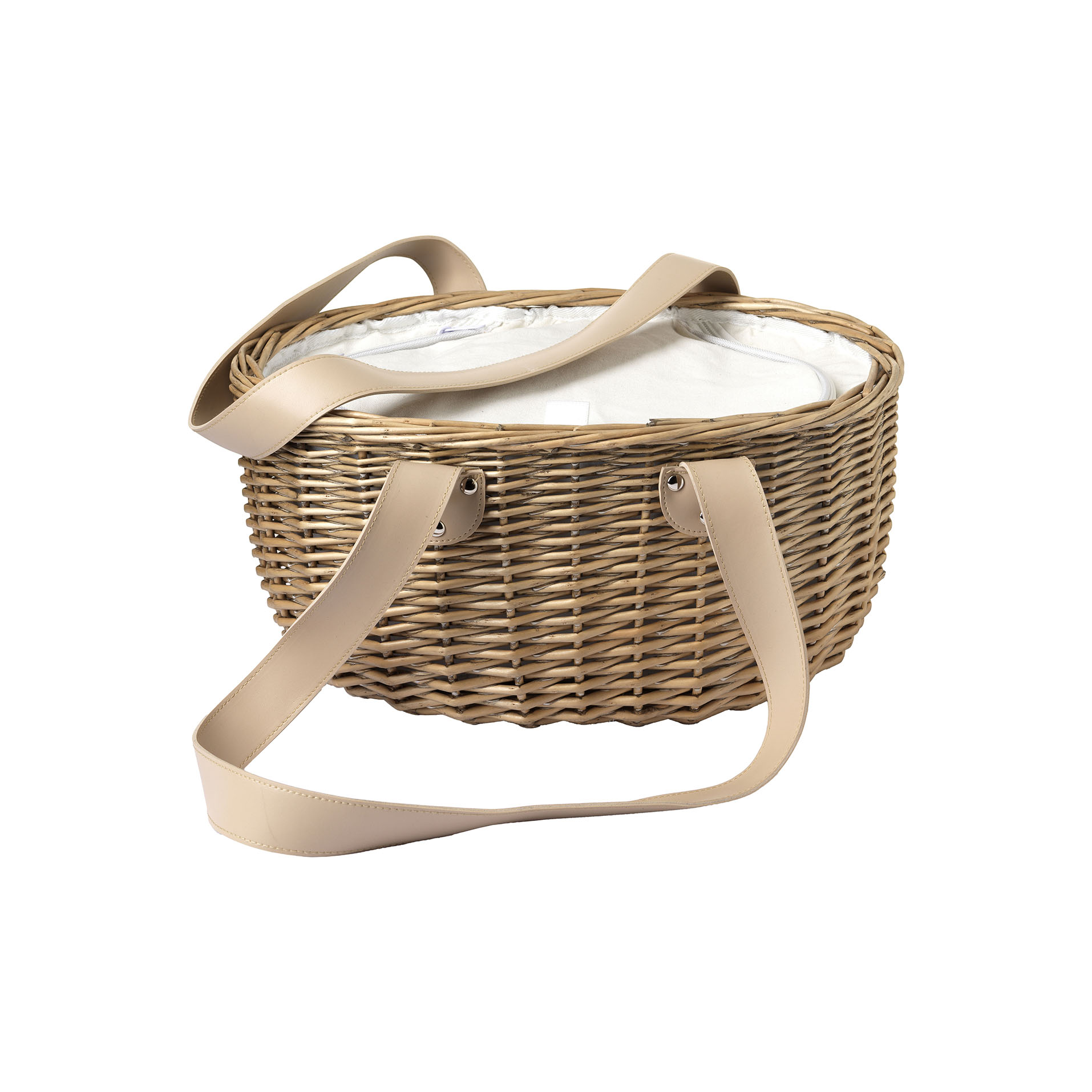 Picnic basket Woven wicker exterior with thermal interior and foldable table with cup compartment. Practical carrying handles, zip closure. 42 x 28 x h 19 cm - Subway