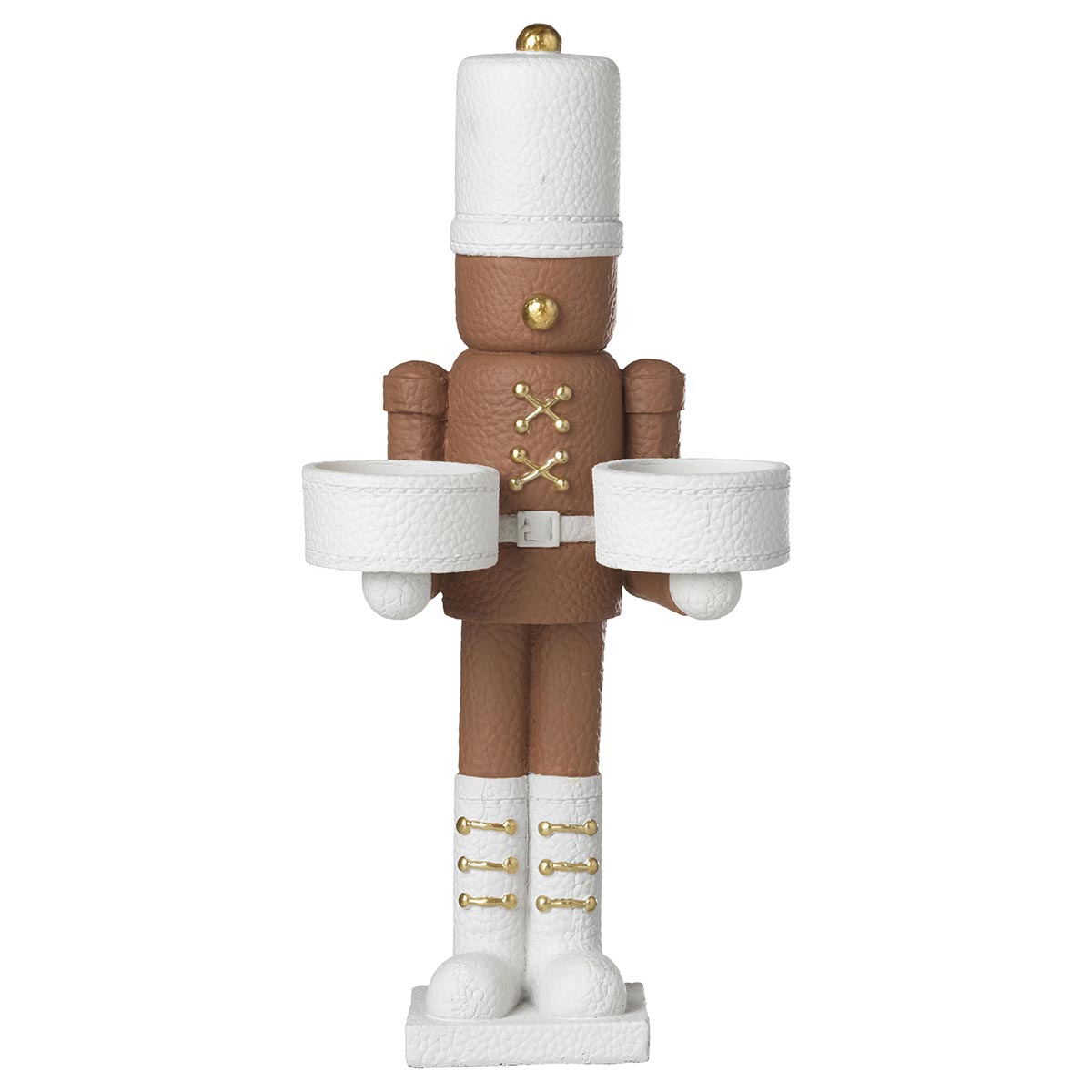 Polyresin nutcracker tealight holder with leather effect finish • 14 x 9 x h 29 cm - Noel En Cuir