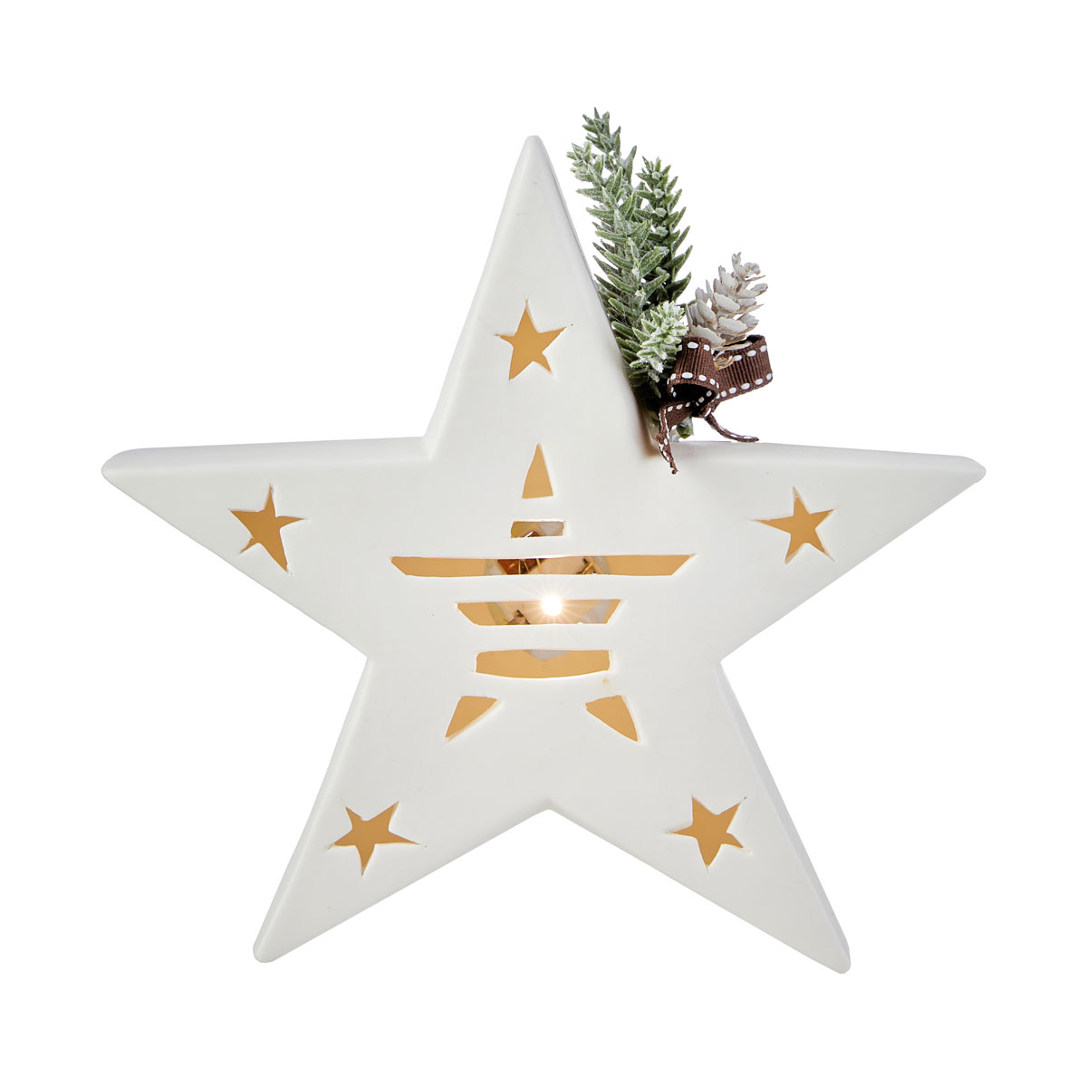 Ceramic Christmas star with LED • 18.5 x 5 x h 17 cm - Decor