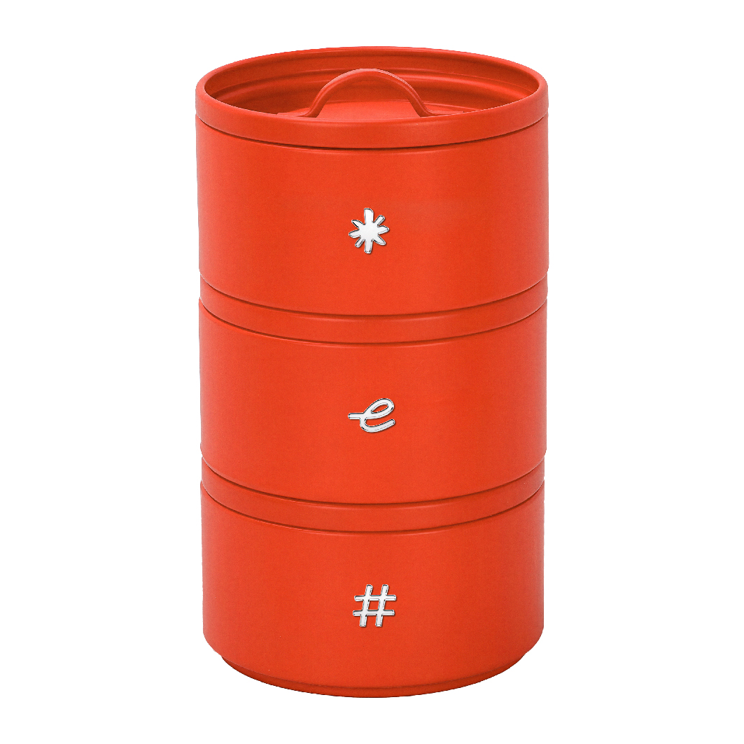 Vintage • Stackable 3-compartment jars - orange metal - Vintage