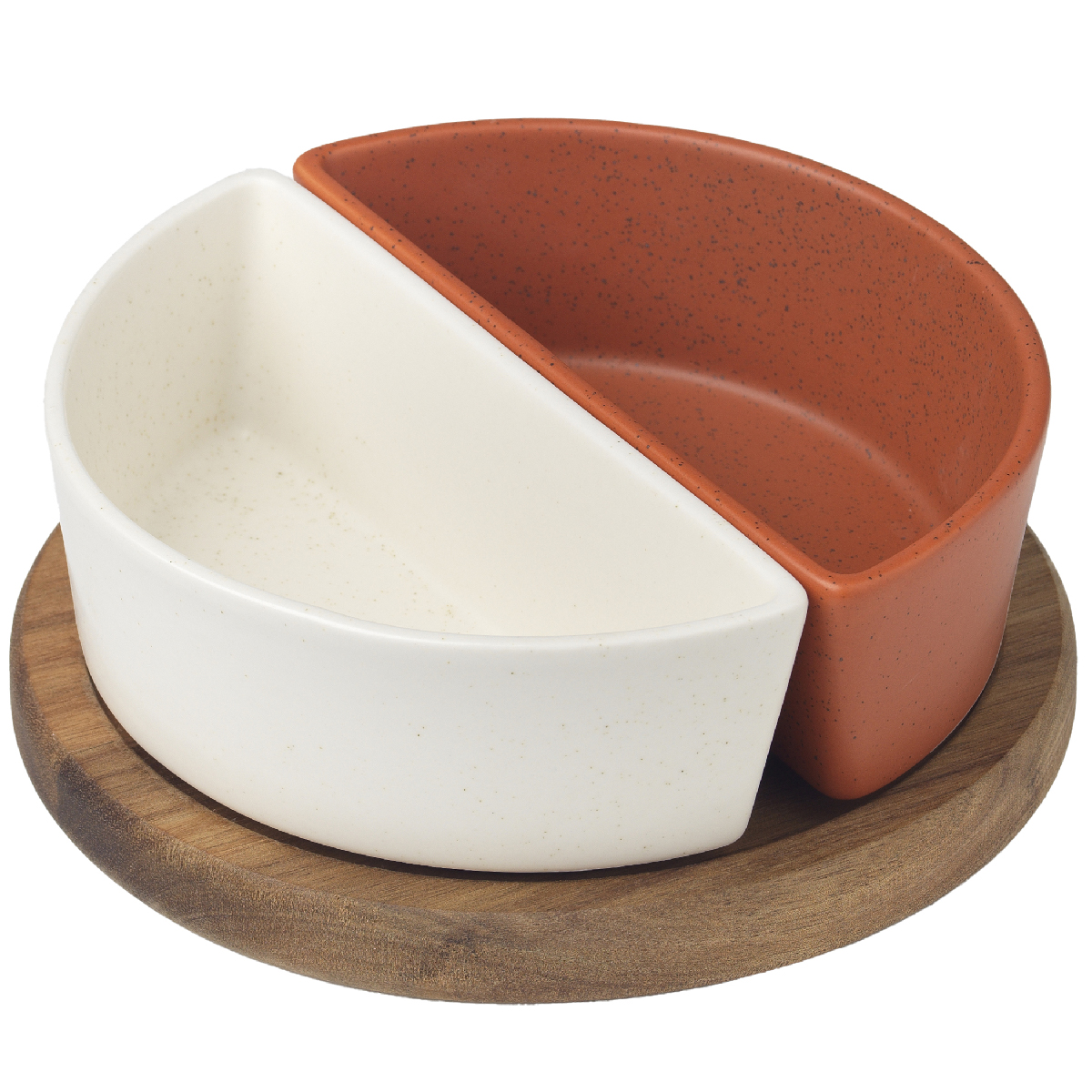 Set of 2 bowls 9 x 18 x h 6 cm with wooden support Ø 20 cm - Stones