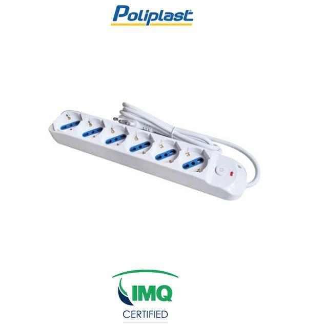 POLIPLAST MULTIPRESA 6 POSTI IMQ SCHUKO/ITA 10/16A BIANCO 200616BI
