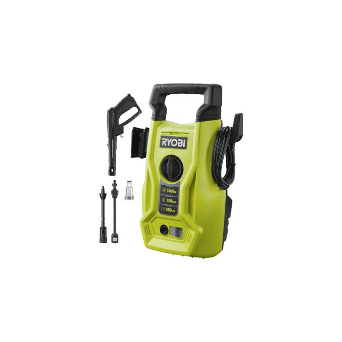 Ryobi RY100PWA 1400 W High Pressure Cleaner - 100 bar - 360 L - Flexible 5 M PVC - Lance Vario
