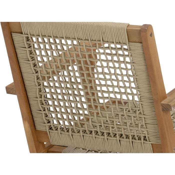 Low armchair in FSC Acacia wood and woven resin - 1 person - Merida - Olive green