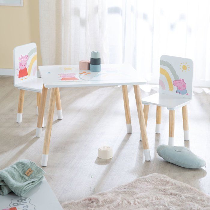 Set composto da tavolo e 2 sedie per bambini - ROBA - Peppa Pig - Gambe in legno massello - Bianco / Rosa / Naturale