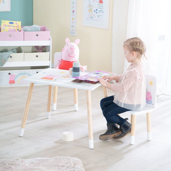 Set composto da tavolo e 2 sedie per bambini - ROBA - Peppa Pig - Gambe in legno massello - Bianco / Rosa / Naturale