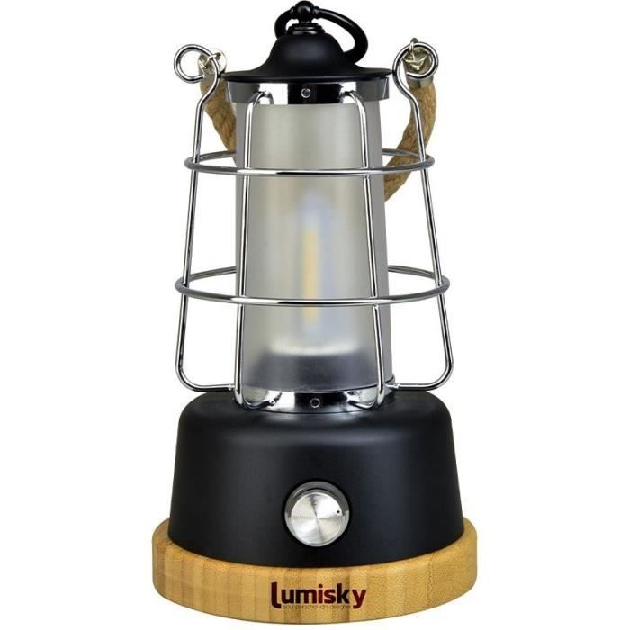 Lanterna senza fili - LUMISKY - WILDY - H23 cm - Maniglia in corda - LED bianco caldo e dimmerabile
