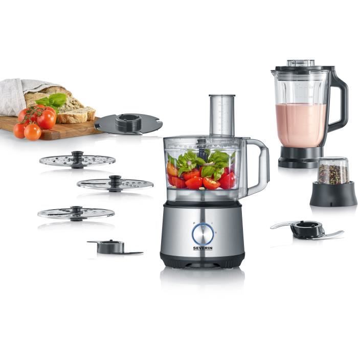 SEVERIN KM3892 Robot da Cucina Multifunzione - 1200 W - Acciaio Inox e Nero - Frullatore 1,5 L - 2 Velocit� + Impulsi