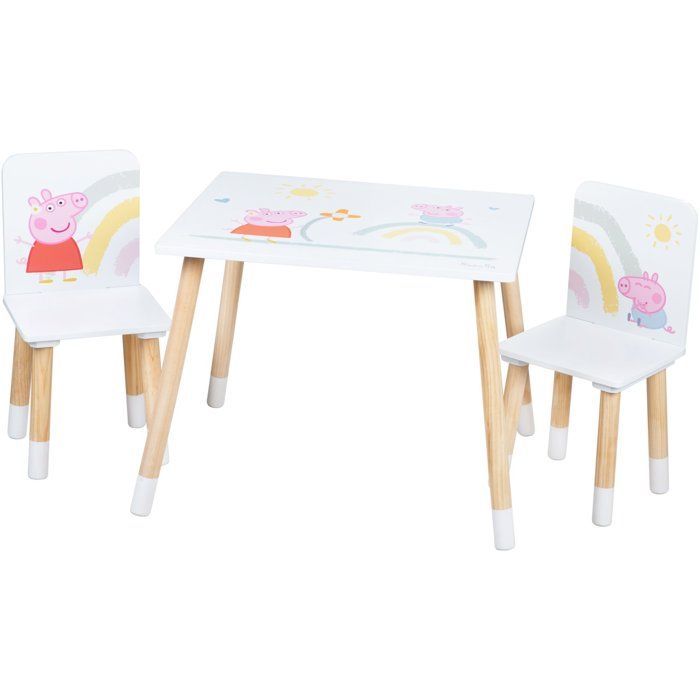 Set composto da tavolo e 2 sedie per bambini - ROBA - Peppa Pig - Gambe in legno massello - Bianco / Rosa / Naturale