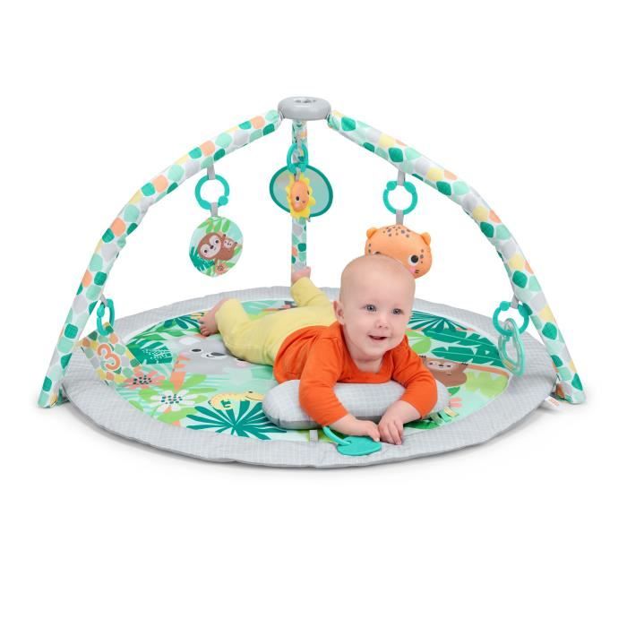 Tappetino da gioco pieghevole e convertibile BRIGHT STARTS per bambini - Foresta pluviale tropicale - con arco, giocattoli sensoriali e musicali e specchio