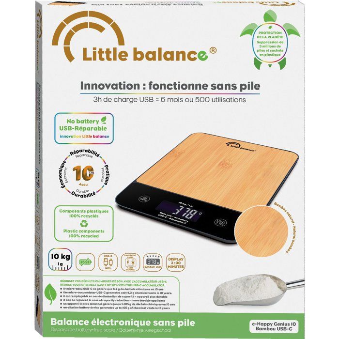 Bilancia da cucina - LITTLE BALANCE - 8712 - Happy Genius 10 - USB - Senza batterie - Legno naturale