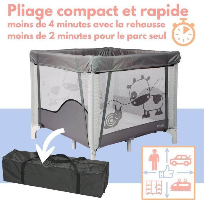 BAMBISOL - Box/culla pieghevole per bambini 90x90 cm con 2 livelli per dormire - Borsa per il trasporto, area giochi
