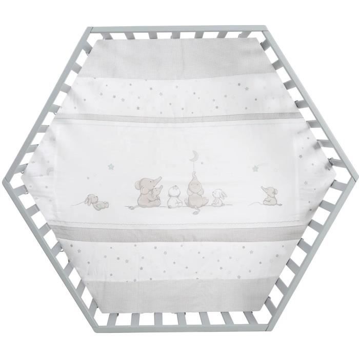 Box ROBA Hegaxonal - Rivestimento imbottito - Motivo elefante - 6 ruote frenate - Legno laccato tortora