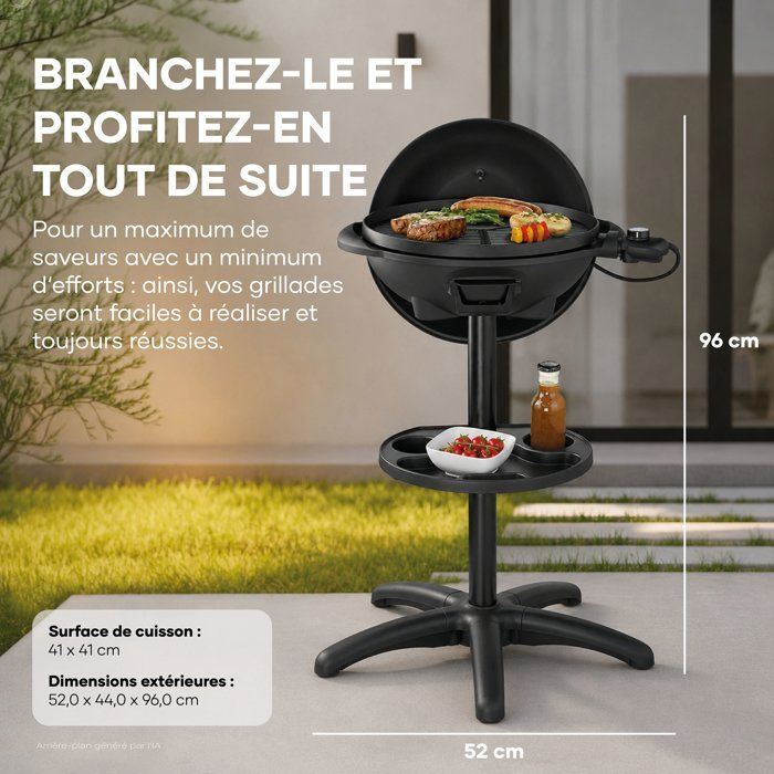 Barbecue elettrico con gambe - SEVERIN - PG8541 - 2000 W - Ampia superficie di cottura � 41 cm - Termostato regolabile - Nero opaco