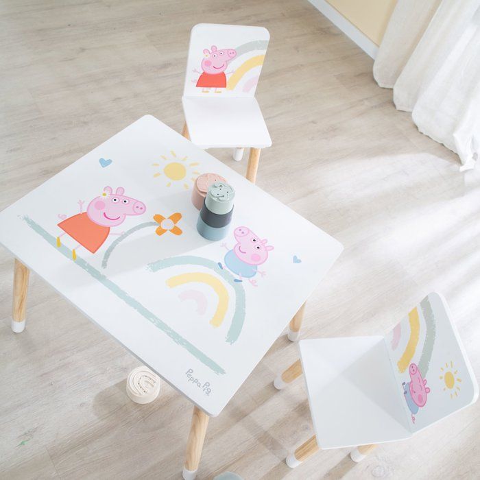 Set composto da tavolo e 2 sedie per bambini - ROBA - Peppa Pig - Gambe in legno massello - Bianco / Rosa / Naturale