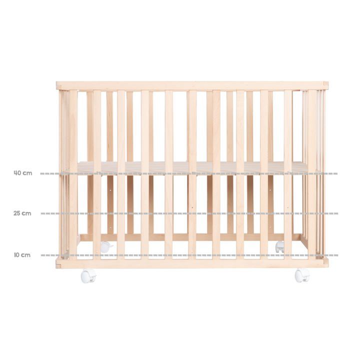 Box per bambini - ROBA - 75 x 100 cm - Include tappeto per box verde smerigliato 'Roba Style' - Ruote - Legno naturale
