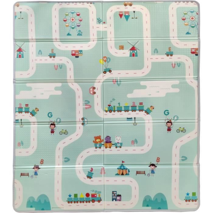 Tappeto gioco reversibile Maxi - TINEO - 150 x 180 cm - Fronte animale / Pista auto