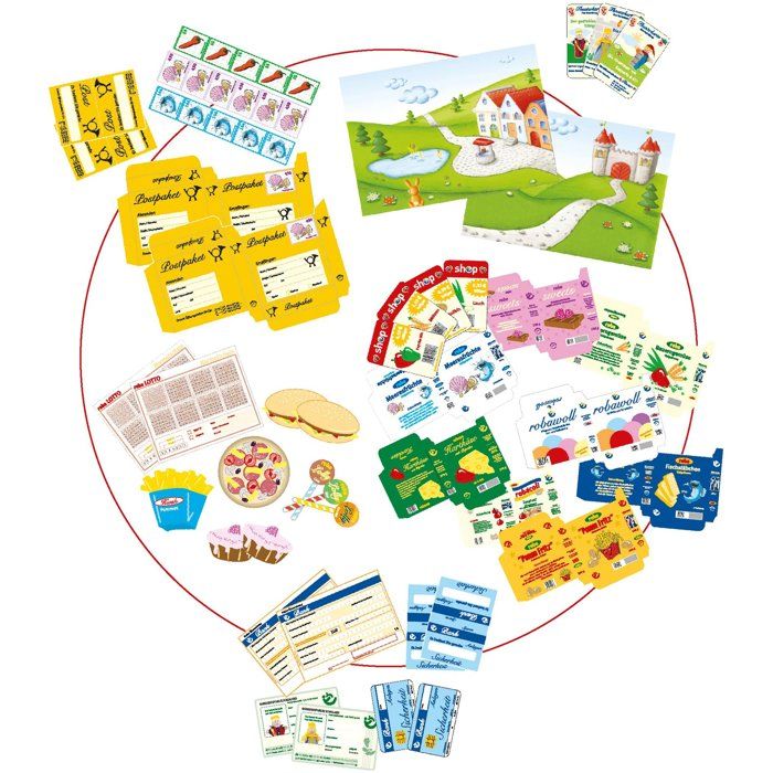 Casetta gioco 4 in 1 - ROBA - Legno - 4 lati: teatro delle marionette, negozio di alimentari, ufficio postale e banca - Giallo pastello/Verde