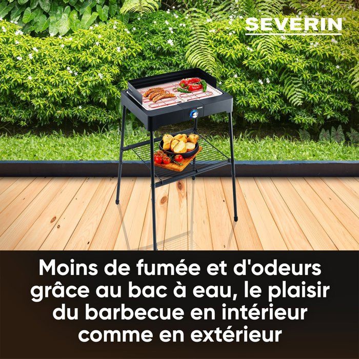 Barbecue elettrico con gambe - SEVERIN - PG8566 - 2200 W - Superficie di cottura 44,5 x 26 cm - Termostato regolabile - Nero