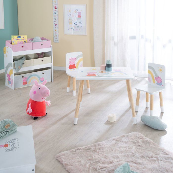 Set composto da tavolo e 2 sedie per bambini - ROBA - Peppa Pig - Gambe in legno massello - Bianco / Rosa / Naturale