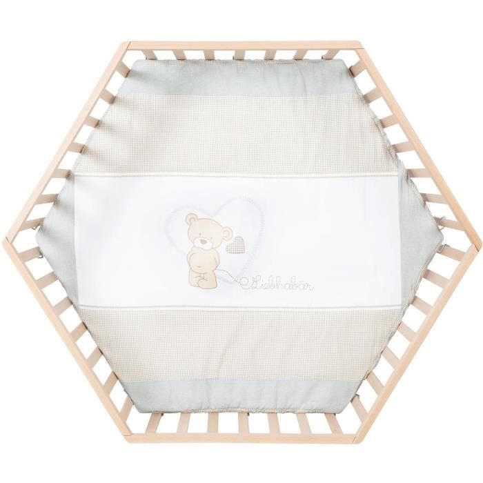 Recinto per bambini Hegaxonal - ROBA - LIEBHABEAR - Altezza regolabile - Base rimovibile - 6 ruote frenanti - Legno naturale - Motivo orsetto