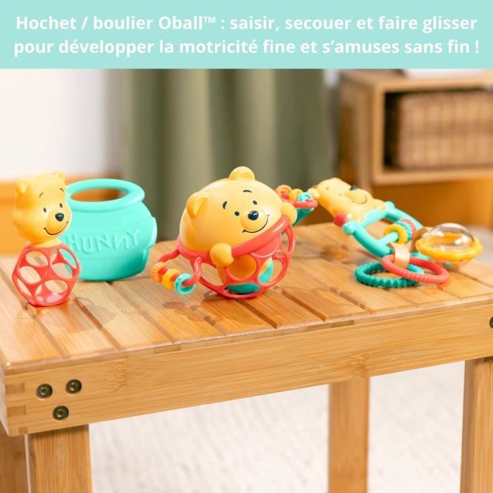DISNEY BABY -WINNIE- Set de regalo de nacimiento para beb�, 5 juguetes que incluyen 1 mordedor de Winnie the Pooh y una pelota O, sonajero y clip para cochecito
