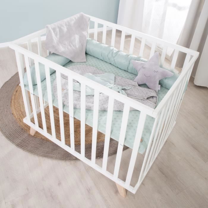 Box per bambini - ROBA - 75 x 100 cm - Include tappeto per box 'Lil Planet' verde satinato - Bianco