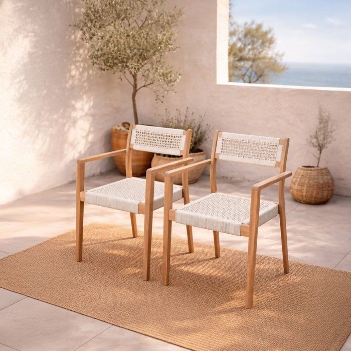 Set di 2 sedie da giardino - ARAWA - Legno di acacia FSC - Impilabile - Corda intrecciata - 57 x 59 x 85 cm