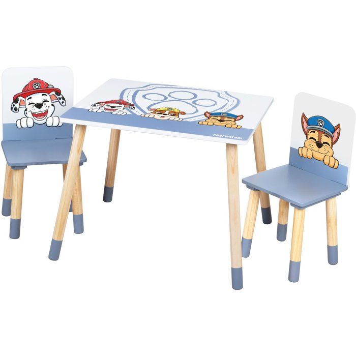 Set composto da tavolo e 2 sedie per bambini - ROBA - Paw Patrol - Gambe in legno massello - Bianco / Azzurro cielo / Naturale