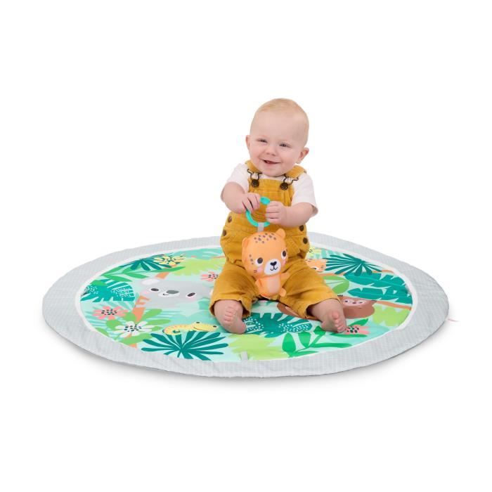 Tappetino da gioco pieghevole e convertibile BRIGHT STARTS per bambini - Foresta pluviale tropicale - con arco, giocattoli sensoriali e musicali e specchio