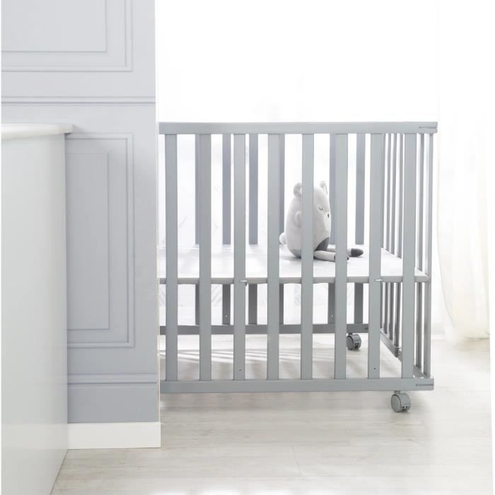 Box pieghevole per bambini - ROBA - LITTLE STARS - 75 x 100 cm - Altezza regolabile - 4 ruote frenanti - Legno laccato grigio tortora - Motivo a stelle