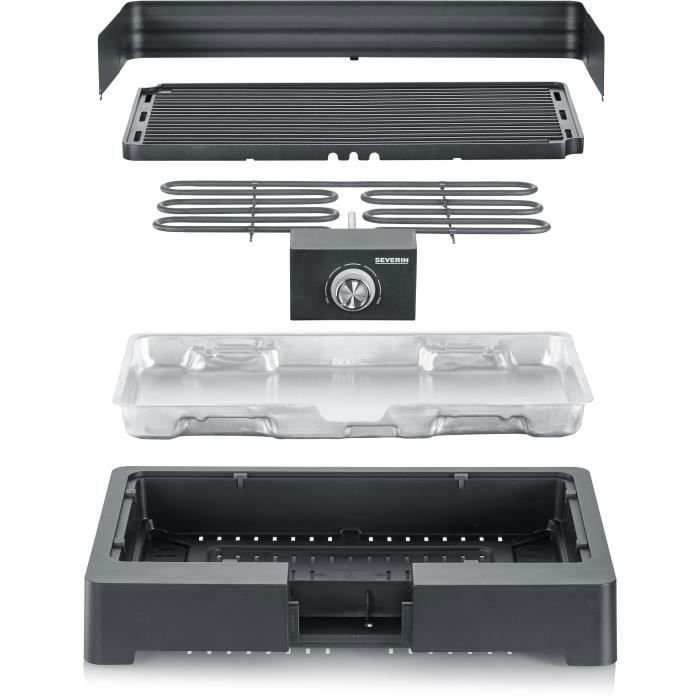 Severin - PG8567 - Barbecue da tavolo elettrico, 2.200 W, ghisa in alluminio fuso, fumio e canotta d'acqua dell'odore, noi