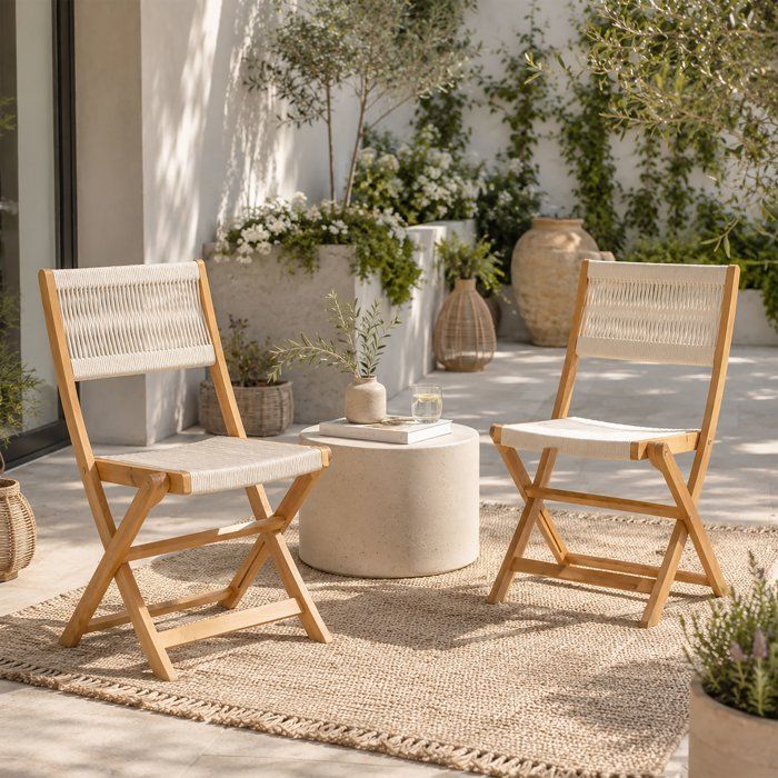 Set di 2 sedie pieghevoli da giardino - AWANA - Legno di acacia certificato FSC - Corda intrecciata - 52 x 48 x 85 cm