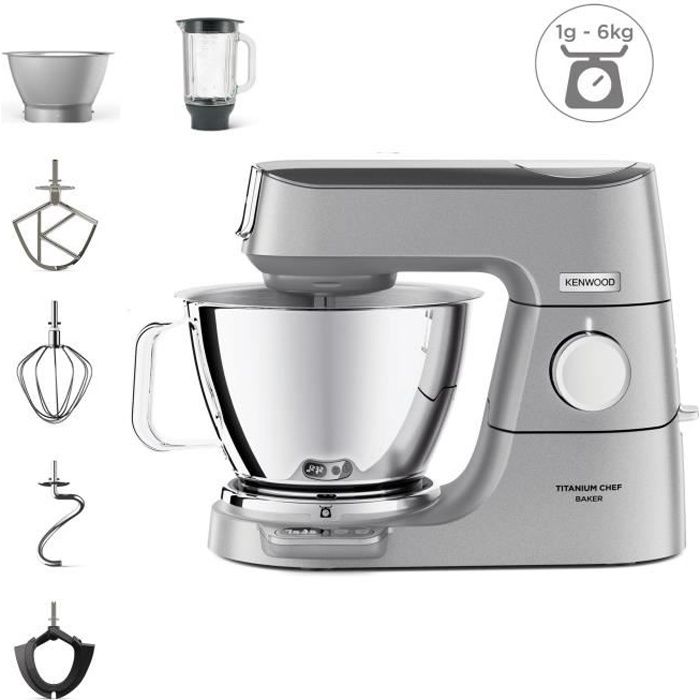 Kenwood KVC85.124SI - Robot pasticceria multifunzione Chef Baker - 2 ciotole 5L e 3,5L - 1200W - Bilancia integrata 6kg - Argento