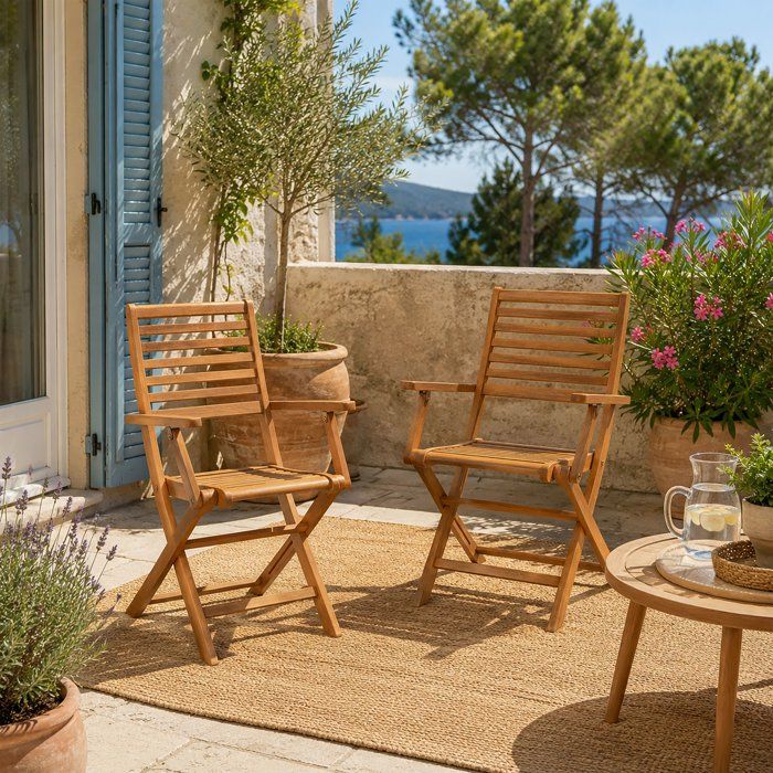 Set of 2 FSC eucalyptus folding garden chairs - 57.5x56x90cm
