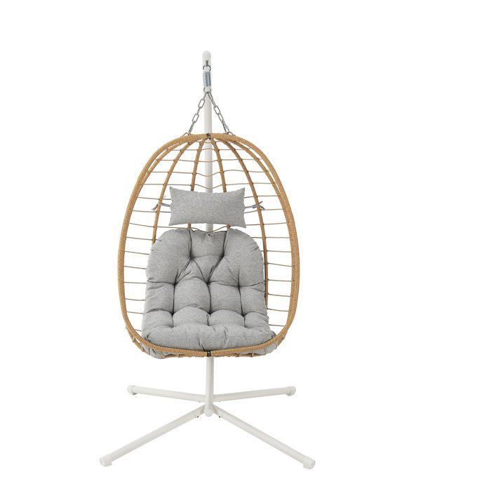 Poltrona sospesa a uovo - PALAVA - Struttura in acciaio - Intreccio in rattan sintetico - P95 x L98 x A200 cm