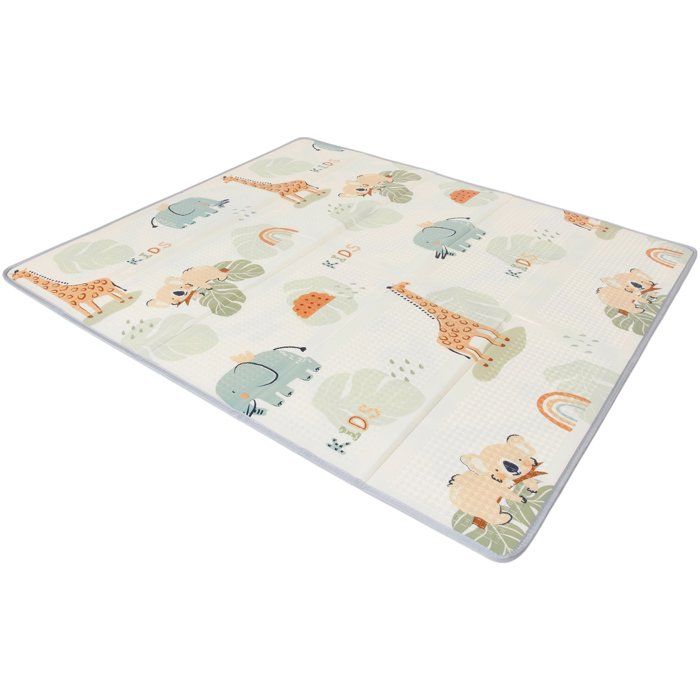 Maxi tappeto gioco - TINEO - Reversibile - 150 x 180 cm - Animali da un lato / Pista macchinine dall'altro