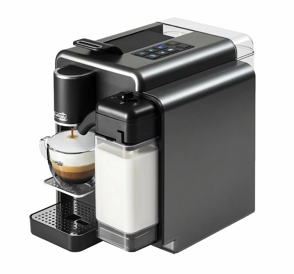 Caffitaly Quadra Macchina da caffè con montalatte con 96 capsule e kit pulizia - Titanium