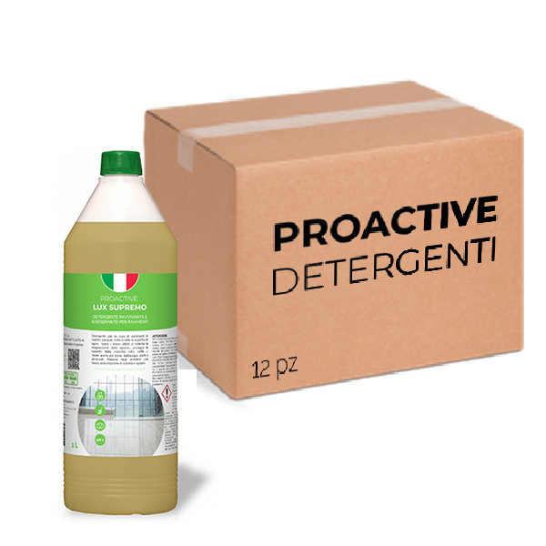 Box of 12 packs of ProActive Lux Supremo floor cleaner 1 liter