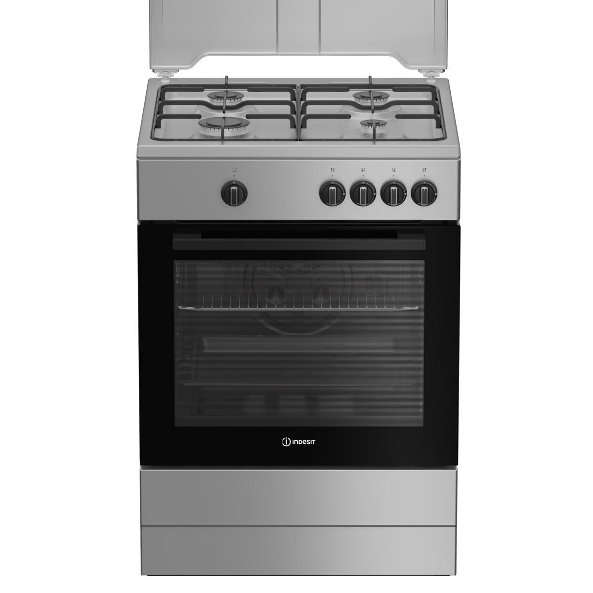 INDESIT 4-BURNER GAS COOKER 64LT 60X60 STAINLESS STEEL GAS OVEN I6GGKMS