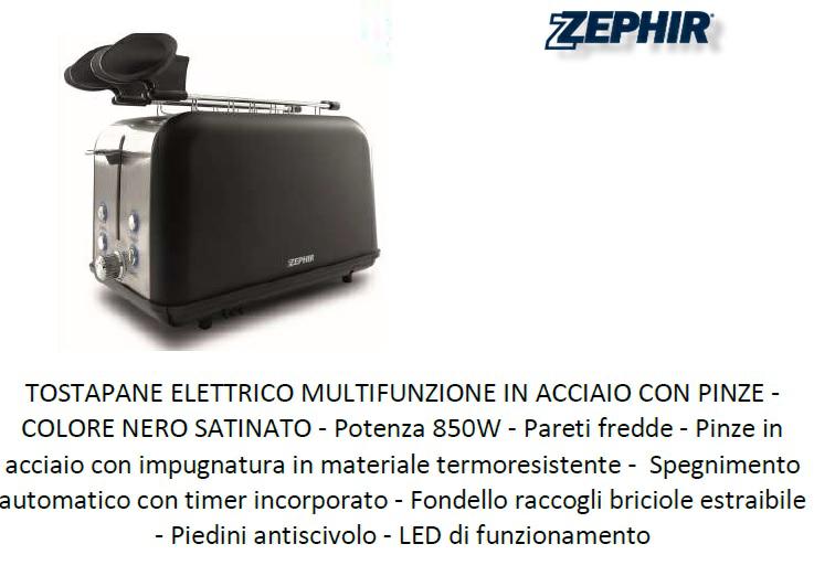 ZEPHIR TOSTAPANE MULTIFUNZIONE CON TIMER 850W NERO ZHC496