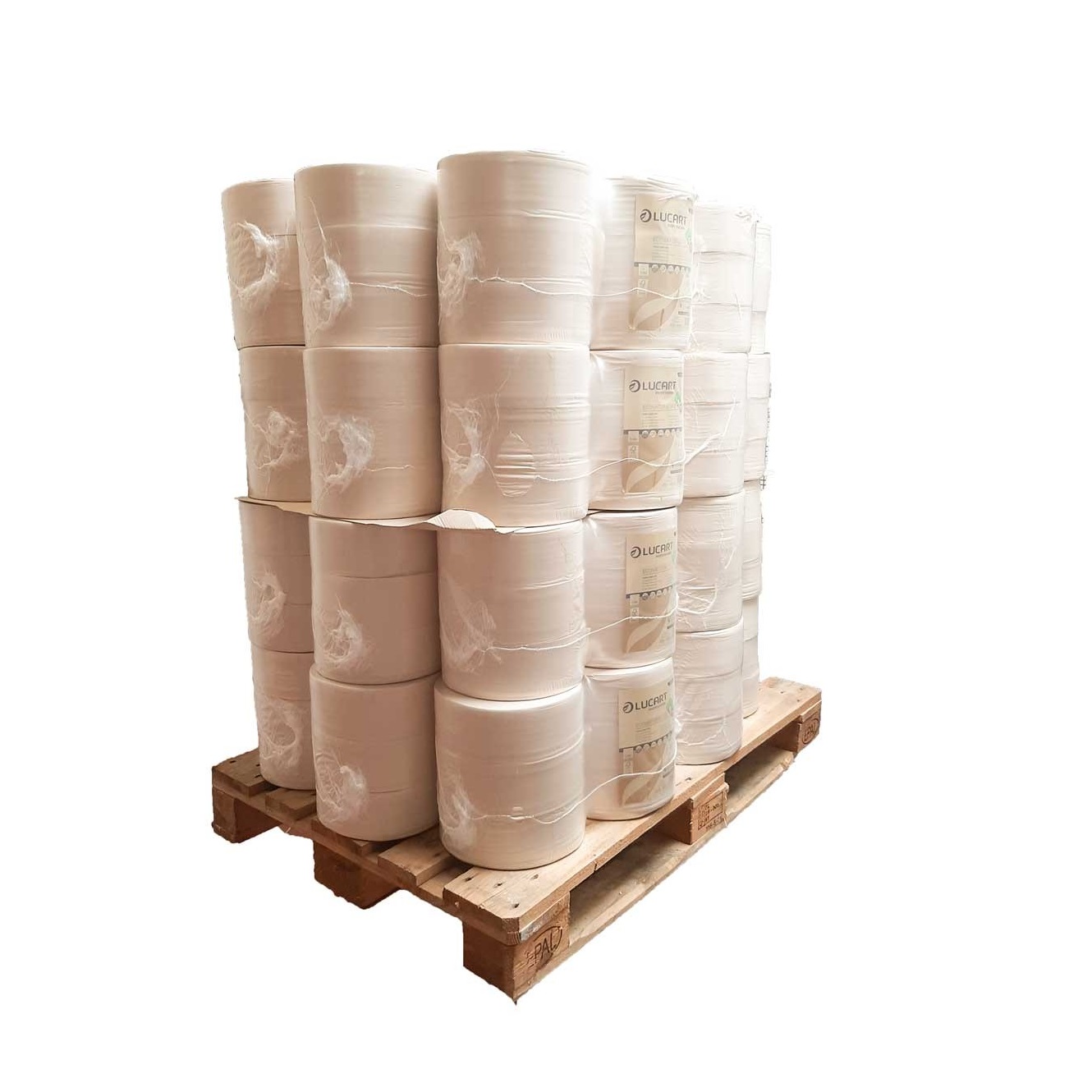Pallet of 28 pack of 6 rolls of recycled toilet paper Jumbo Eco Natural Lucart