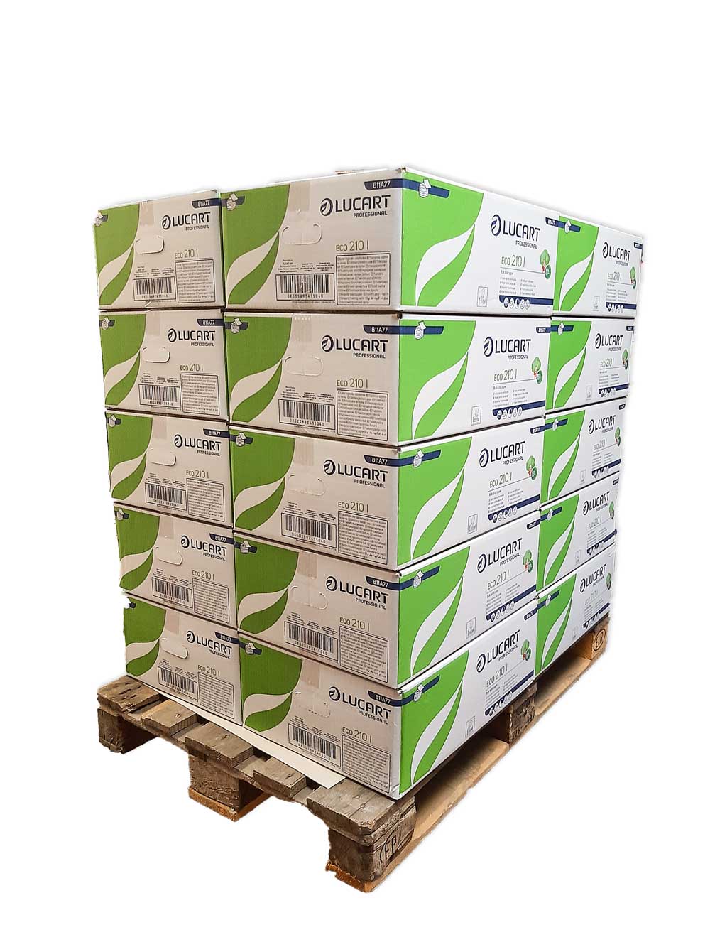 Pallet of 20 boxes of 40 packs each of Lucart interleaved toilet paper