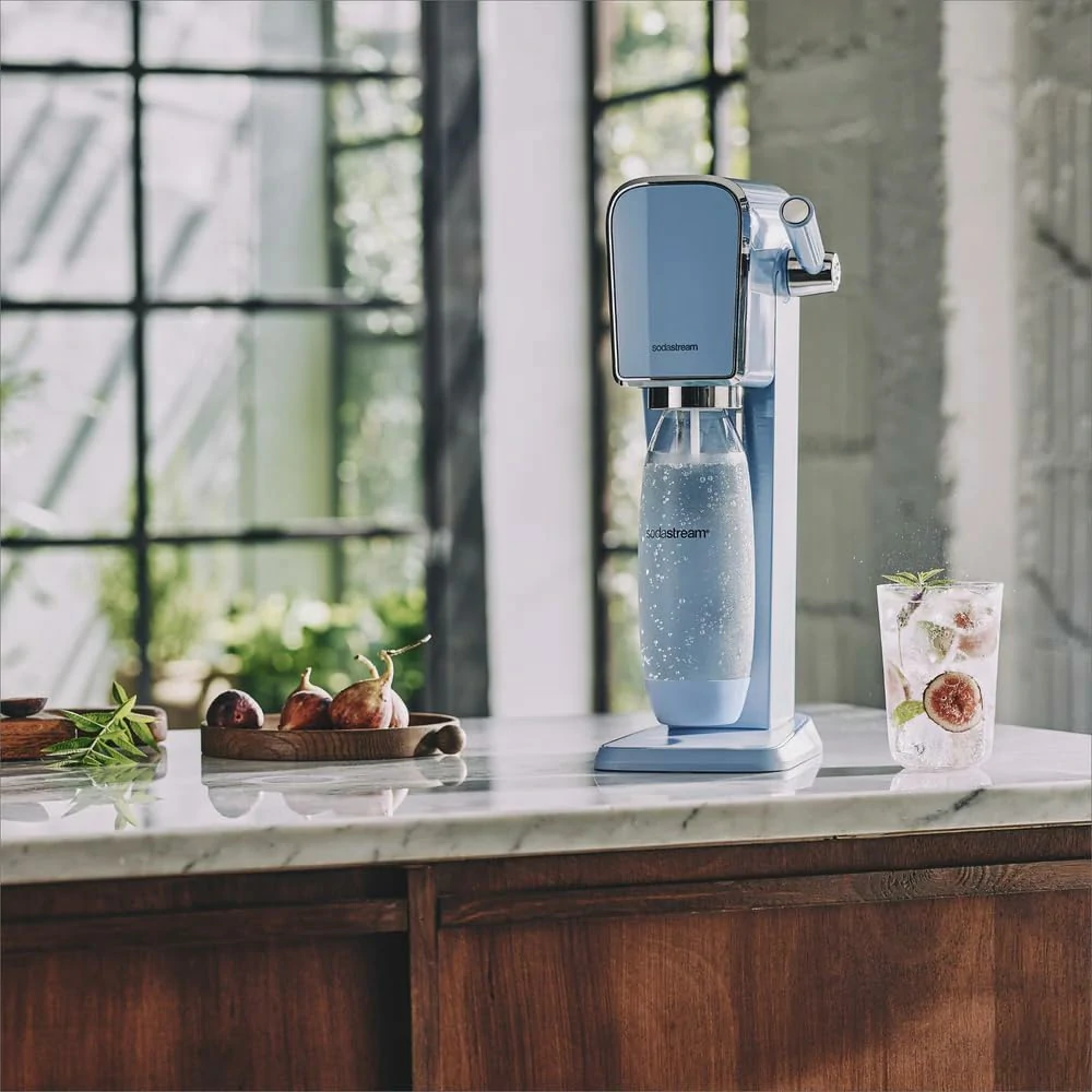 Sodastream Art Misty Blue carbonator with sodastream bottle and refill