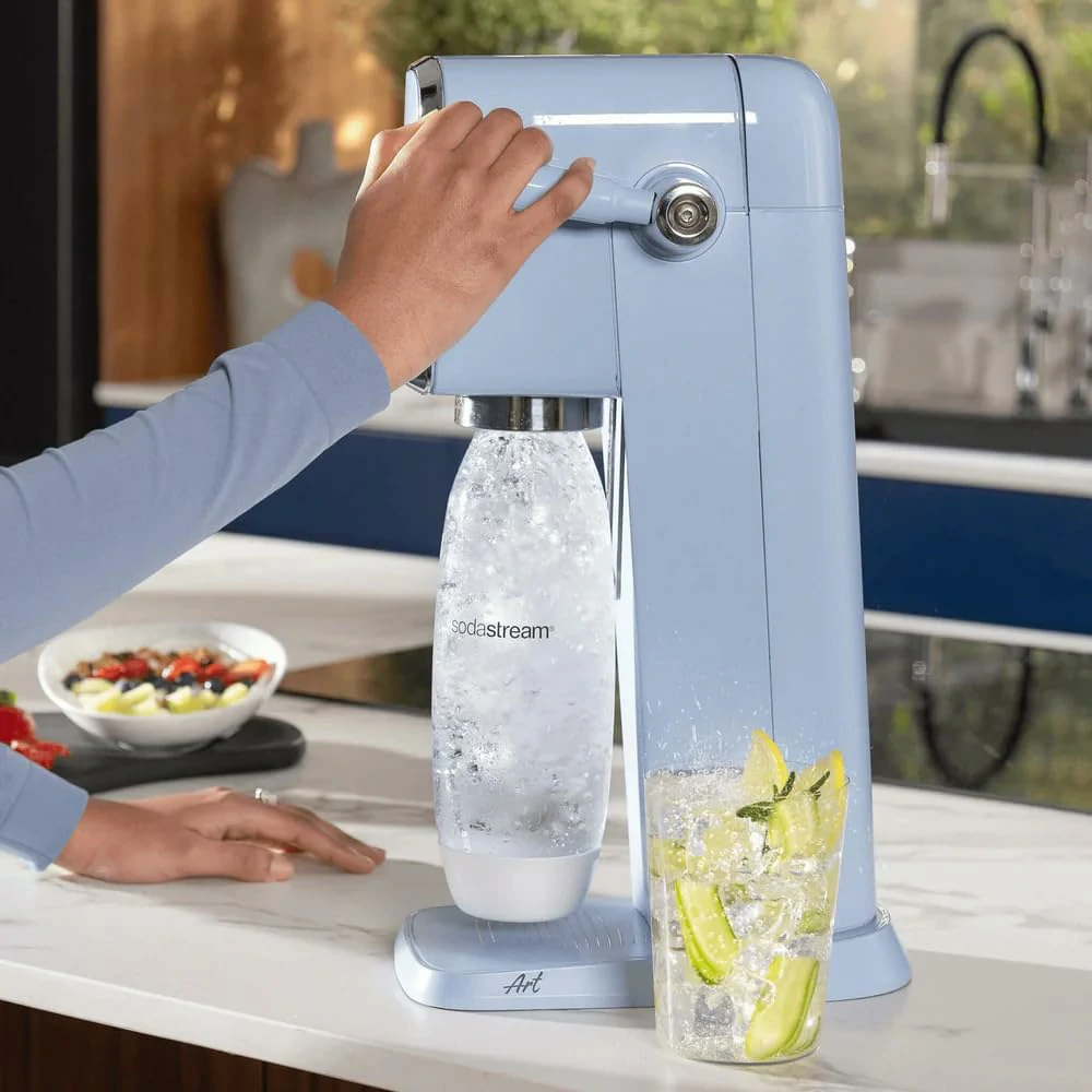 Sodastream Art Misty Blue carbonator with sodastream bottle and refill