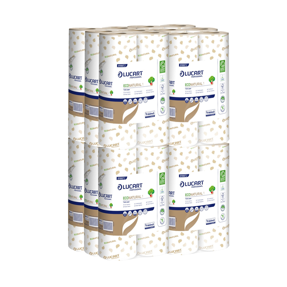 Pack of 12 packs of toilet paper wrapped in 6 rolls Econatural