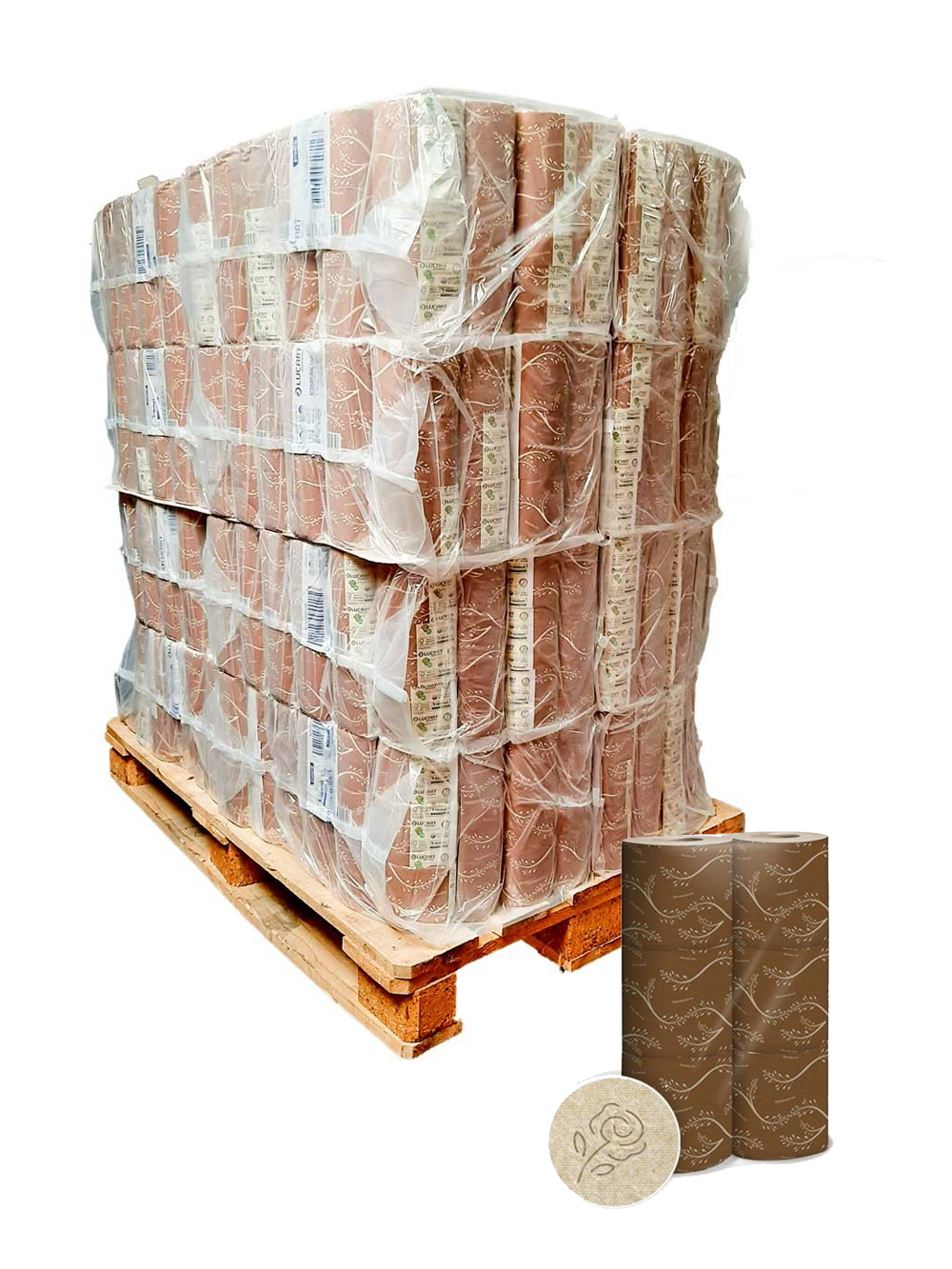 Pallet of 192 packs of 6 rolls each of Econatural bandaged toilet paper